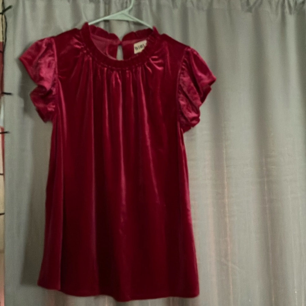 Bi Bi hot pint velvet top for women. Size small. Buttons in back.Flutter sleeve